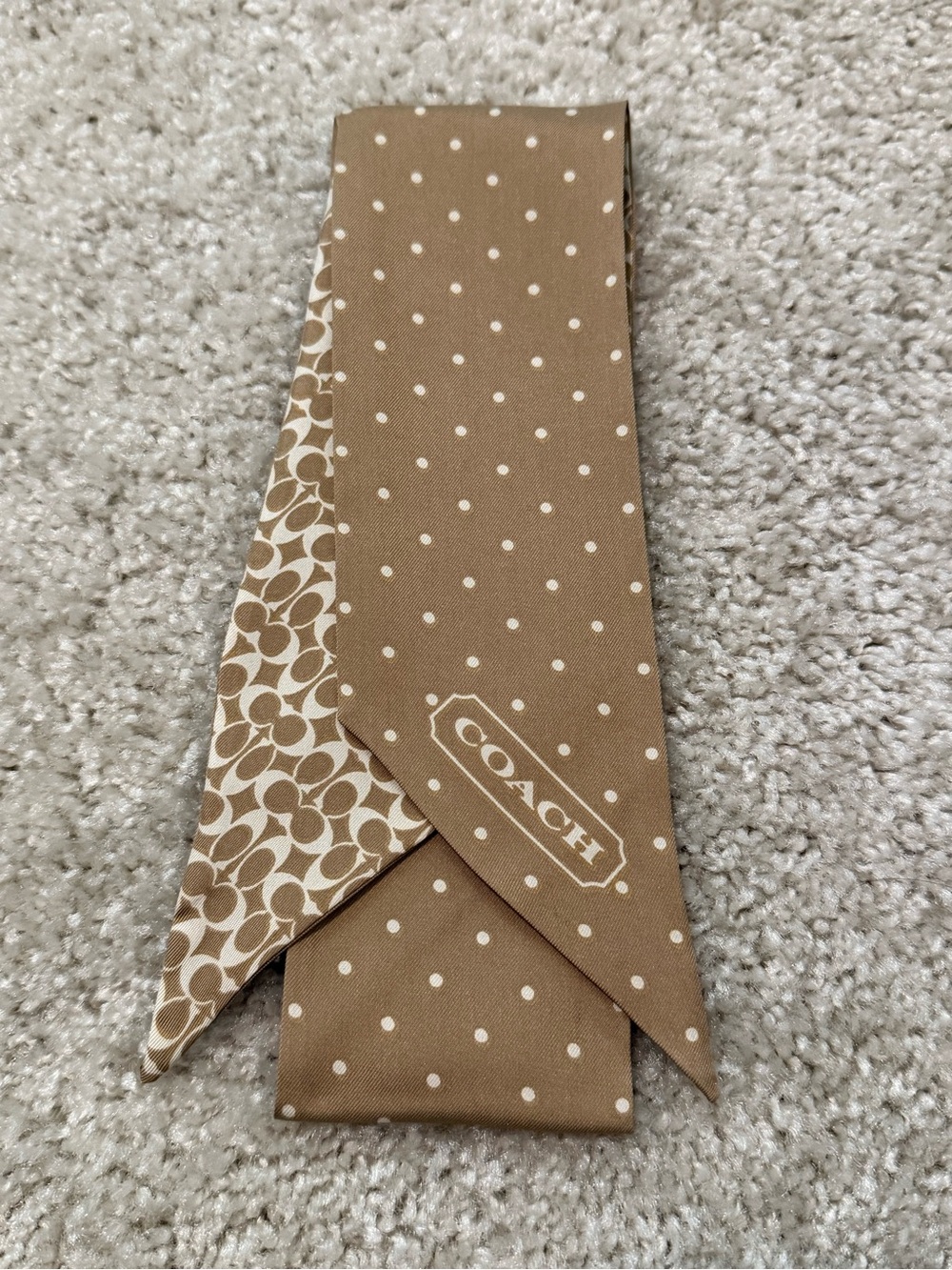 Coach Women’s Brown Polka Dot Signature Skinny Scarf/Bag Scarf NWOT
